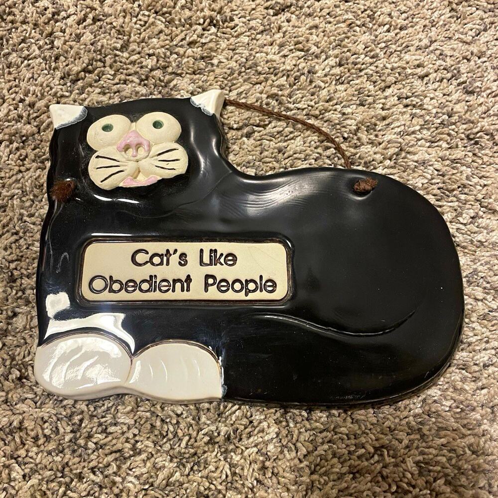 Vtg SMP Smokey Mountain Pottery Black Cat Wall Hanging Plaque 1994 Obedient